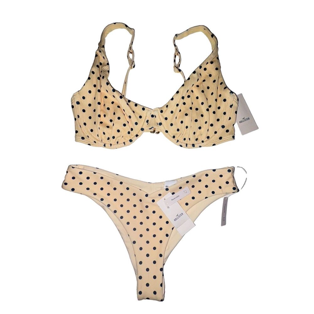 Hollister Yellow Polka Dot Bikini Set Swimsuit Size Size Small Curvy Reversible
